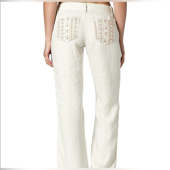 GUC Miss Me Jeans Cream 100% Linen Embroidered Drawstring Wide Leg Size Medium - Picture 2 of 9